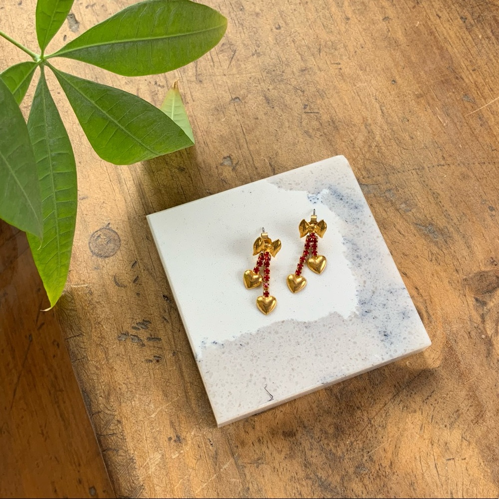 Gold Bow and Heart Earrings